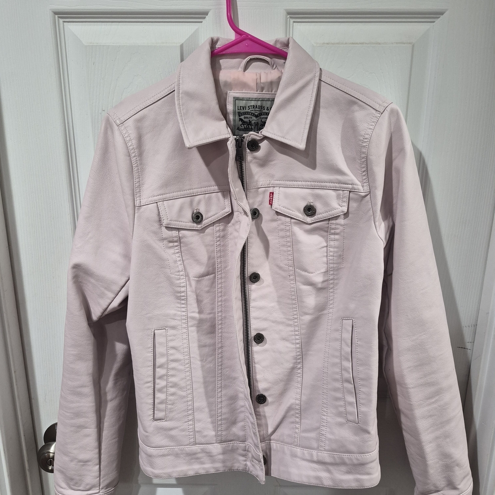 Levi's Women'a Light Pink Faux Leather Trucker Jacket